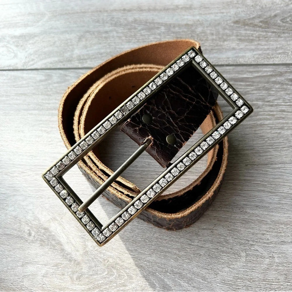 Aldo Rhinestones Distressed Leather Belt Made in Canada main image 14